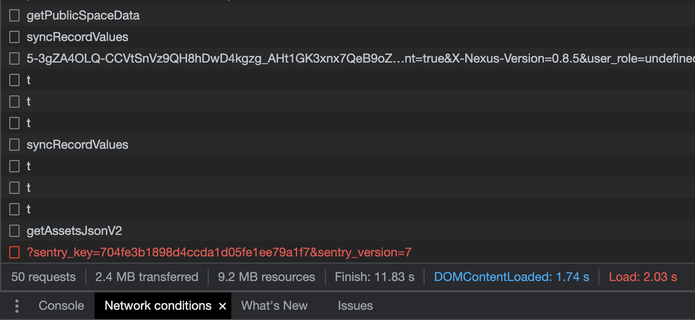 showing Network conditions