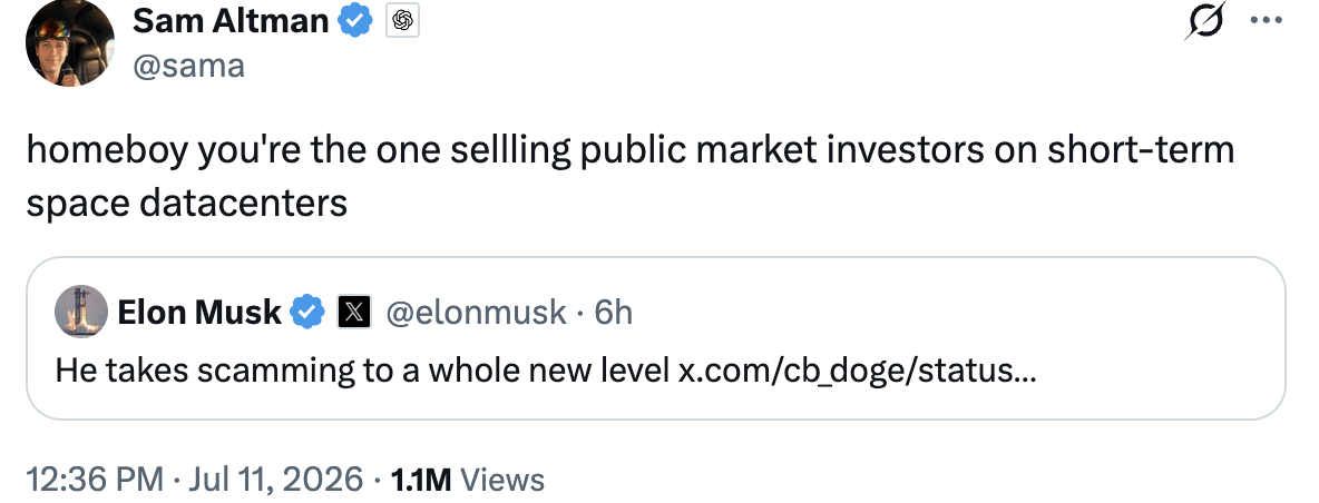sam altman and elon musk raging over each other